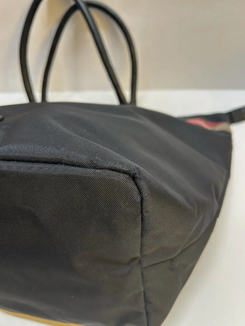 Auth BURBERRY BLUE LABEL Black Nylon Large Tote Bag Nova Check Bow 🎀 Japan